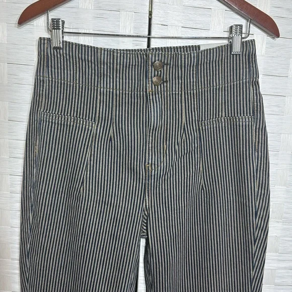 Free People Jayde Railroad Flare Jean in Train Car Stripe Front Pockets Size 29 - Picture 13 of 15